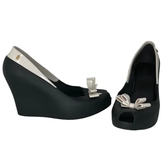 Melissa Shoes Melissa Queen Bow Peep Toe Jelly Wedge Platform